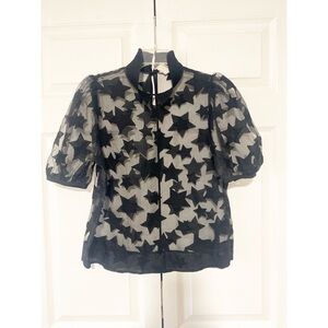 H&M Black Star Pattern Sheer Blouse NWOT